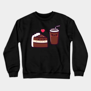 Kawaii Chocolate Cake and Cola Drink Couple with a Heart | Cute Kawaii Food Art Crewneck Sweatshirt